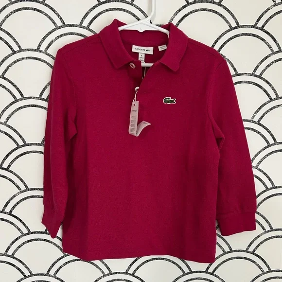 Lacoste Long Sleeve Magenta Polo Shirt Size 4 - Picture 1 of 4